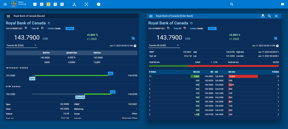 Trading dashboard illustration showing quote and order book widgets.